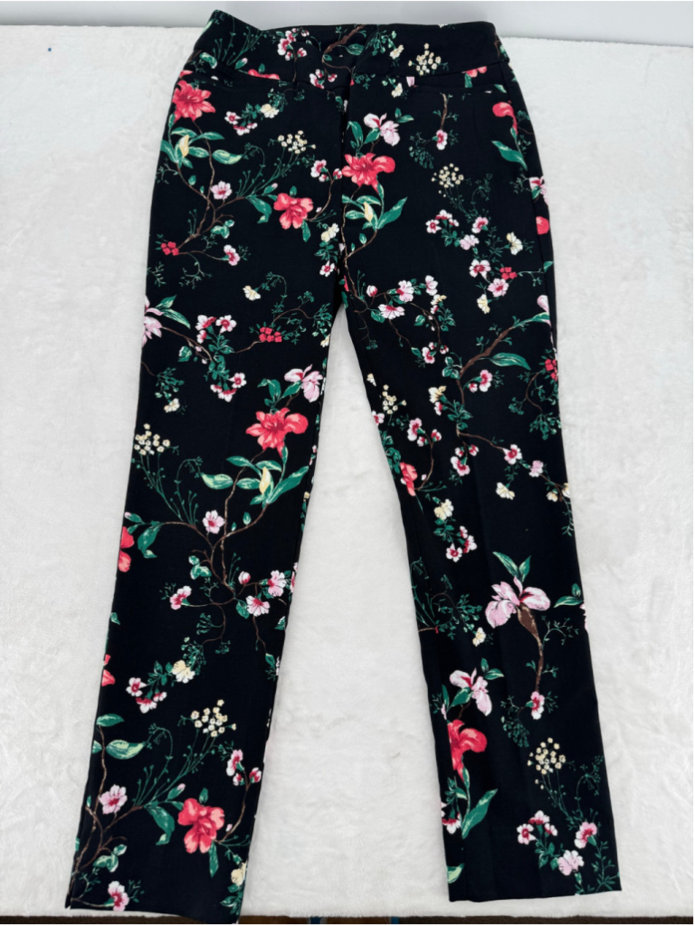 Chico's Black & Multicolor Floral Pants Pull On Slim Leg Ankle Length Size 00/2R